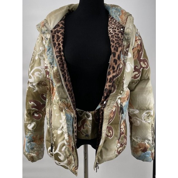 BOGNER Womens Down Cheetah Asian‎ Floral Hooded Ski Jacket Size 10 - Picture 2 of 10